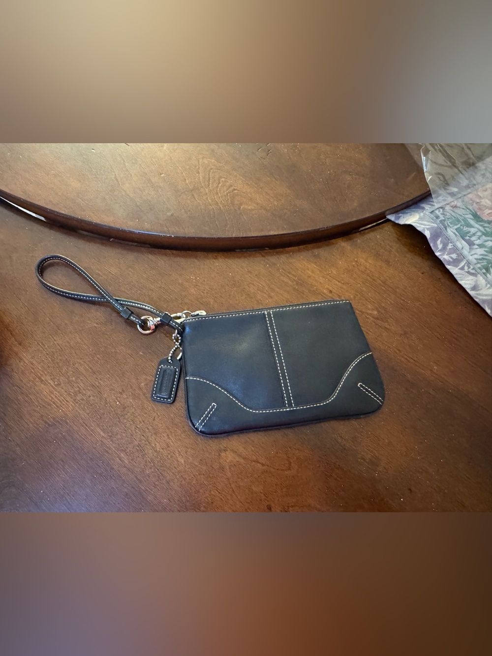 Coach black leather wristlet